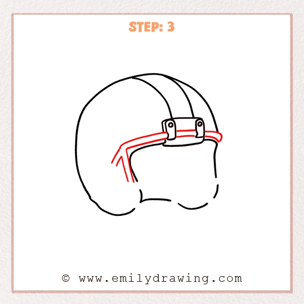 how to draw a football helmet - A football helmet drawing with the shell and front mount completed, now showing the upper faceguard bars and angled connecting bars.
